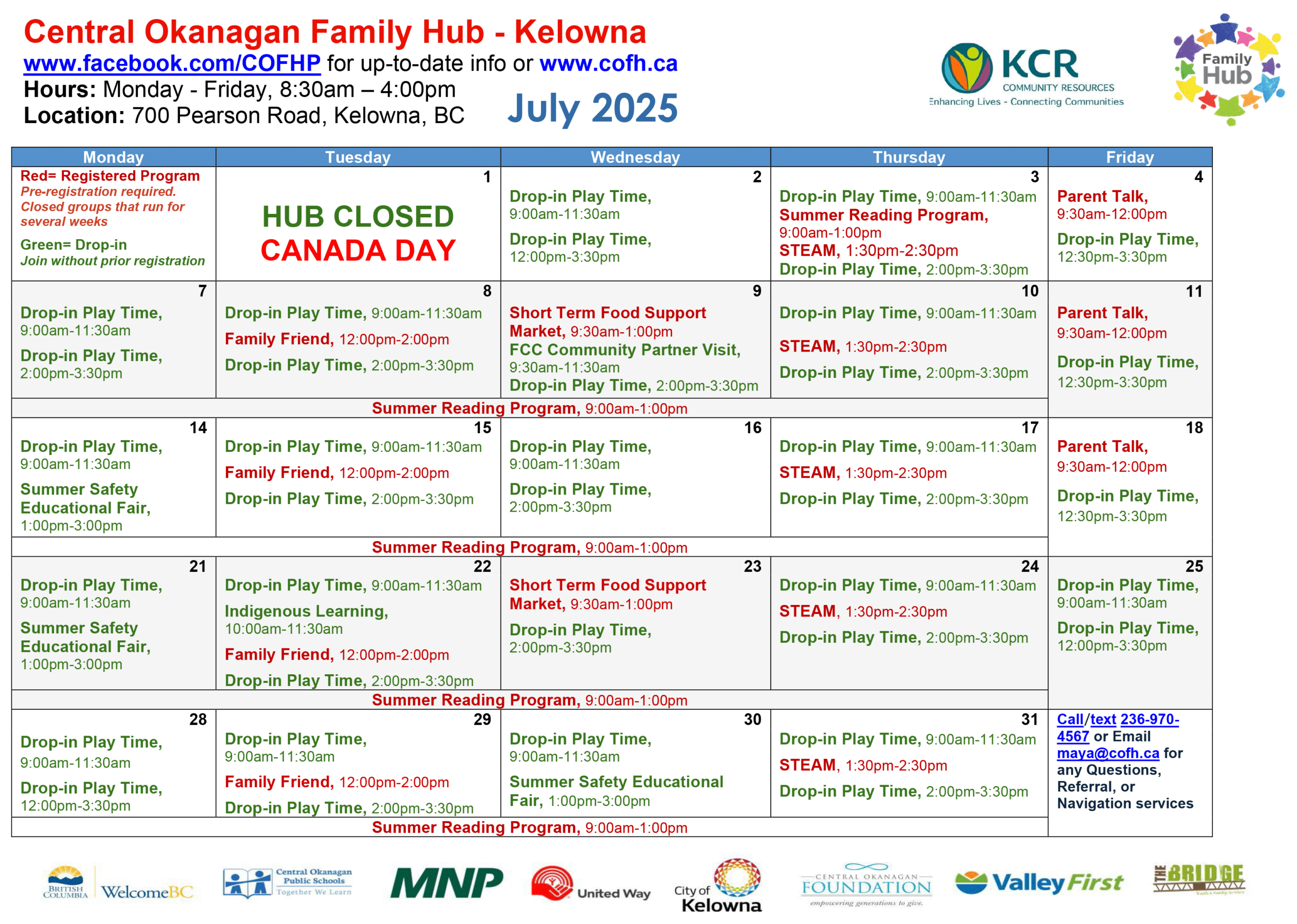 Hub Calendar - July 2025