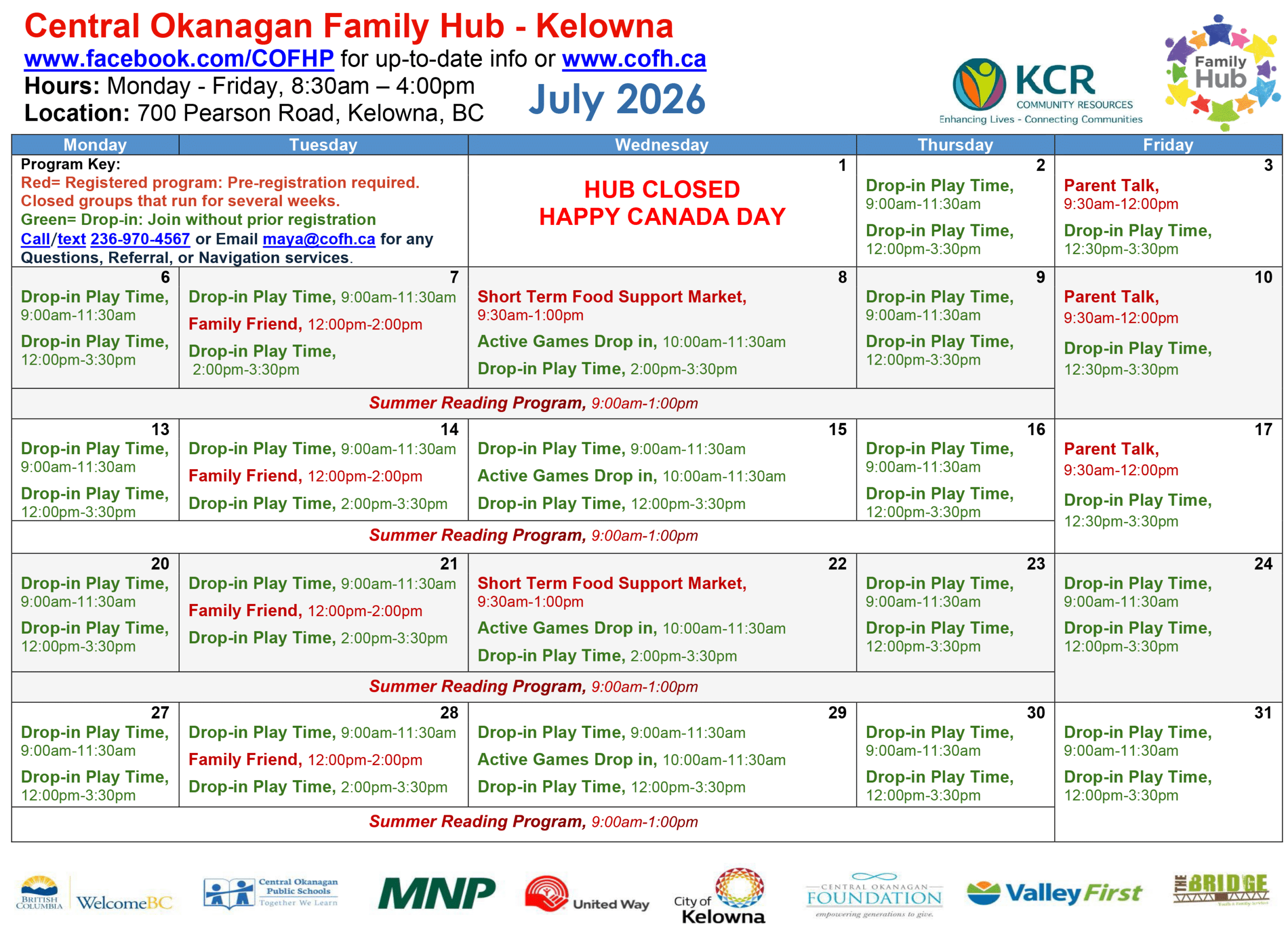 Hub Calendar - July 2026