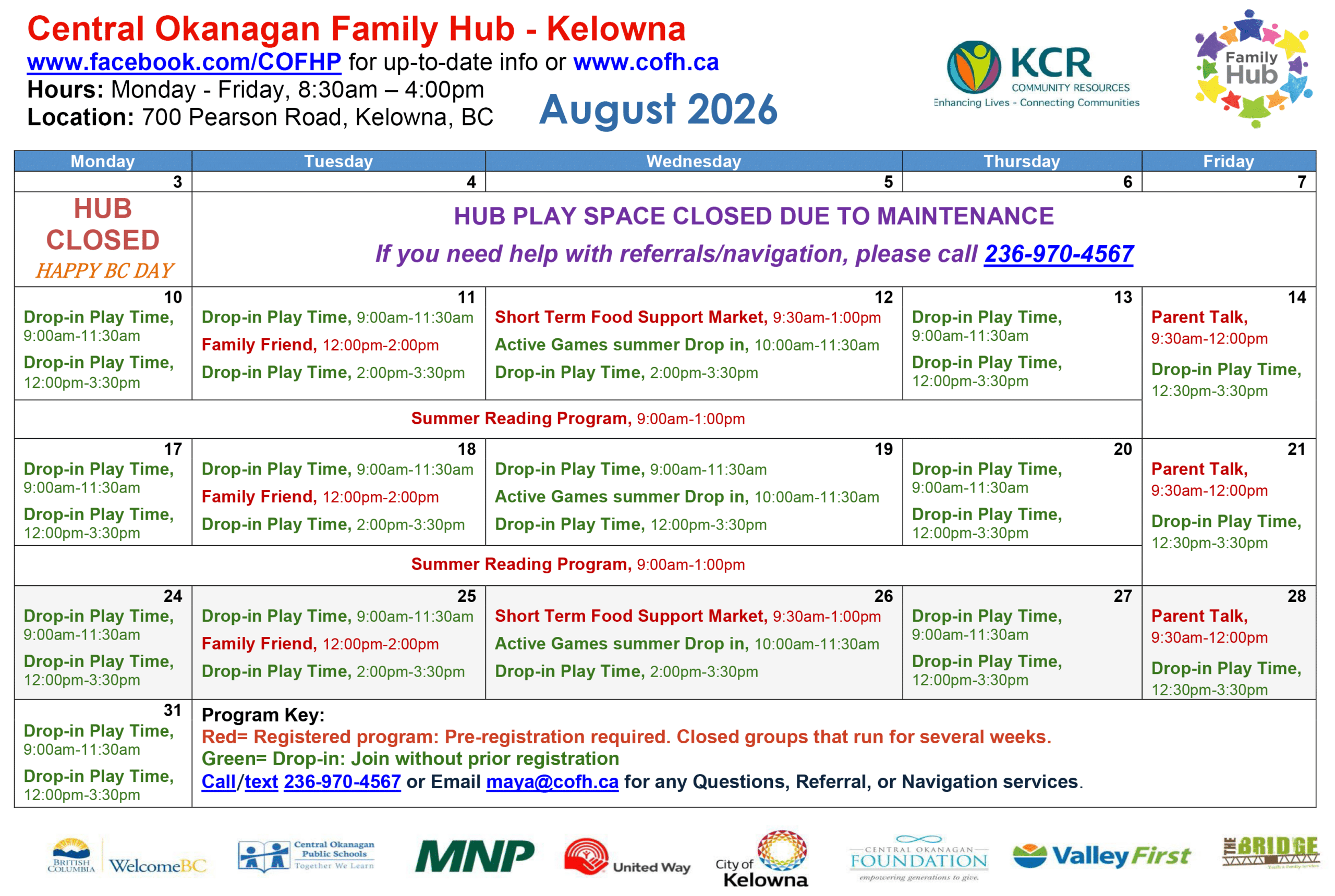 Hub Calendar - August 2026
