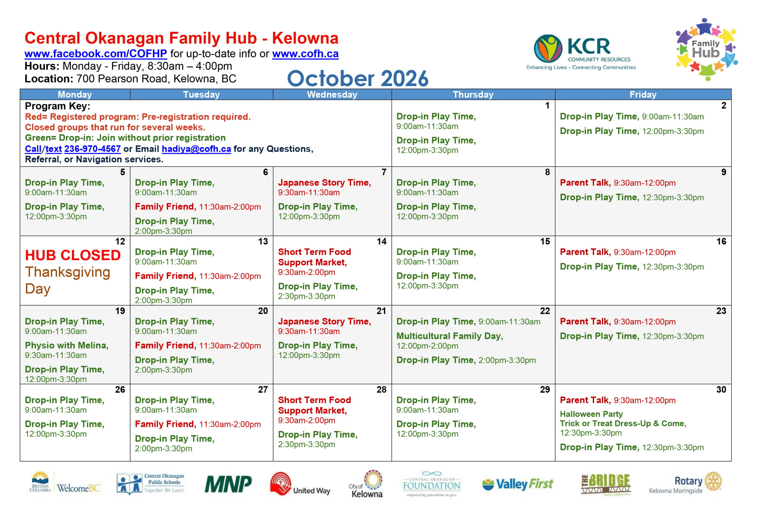 Hub Calendar - October 2026